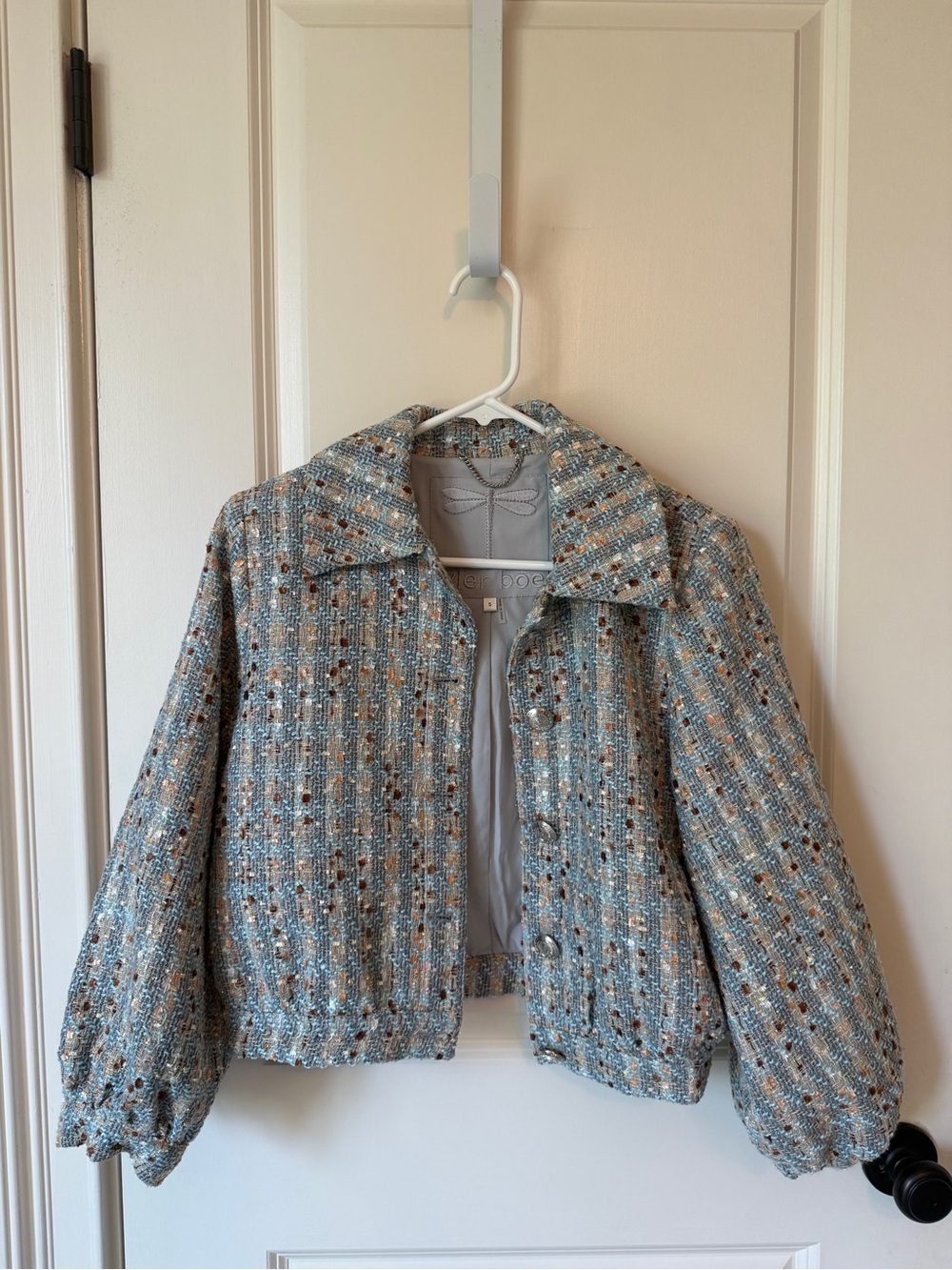Tyler Boe Light Blue Tweed Jacket with Brown & Cream Accents